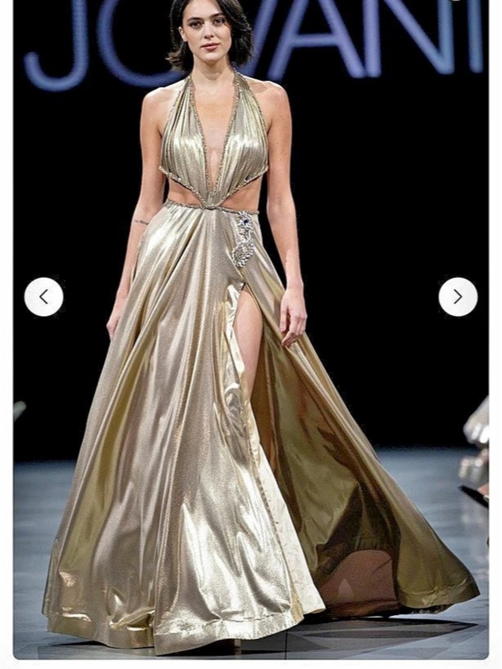 Jovani Couture Gold Halter Neckline Metallic Dress S37498 Gold Metallic Halter M